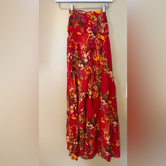 Free People Vibrant Red Aloha Floral Wide Leg Pants - Picture 5 of 8